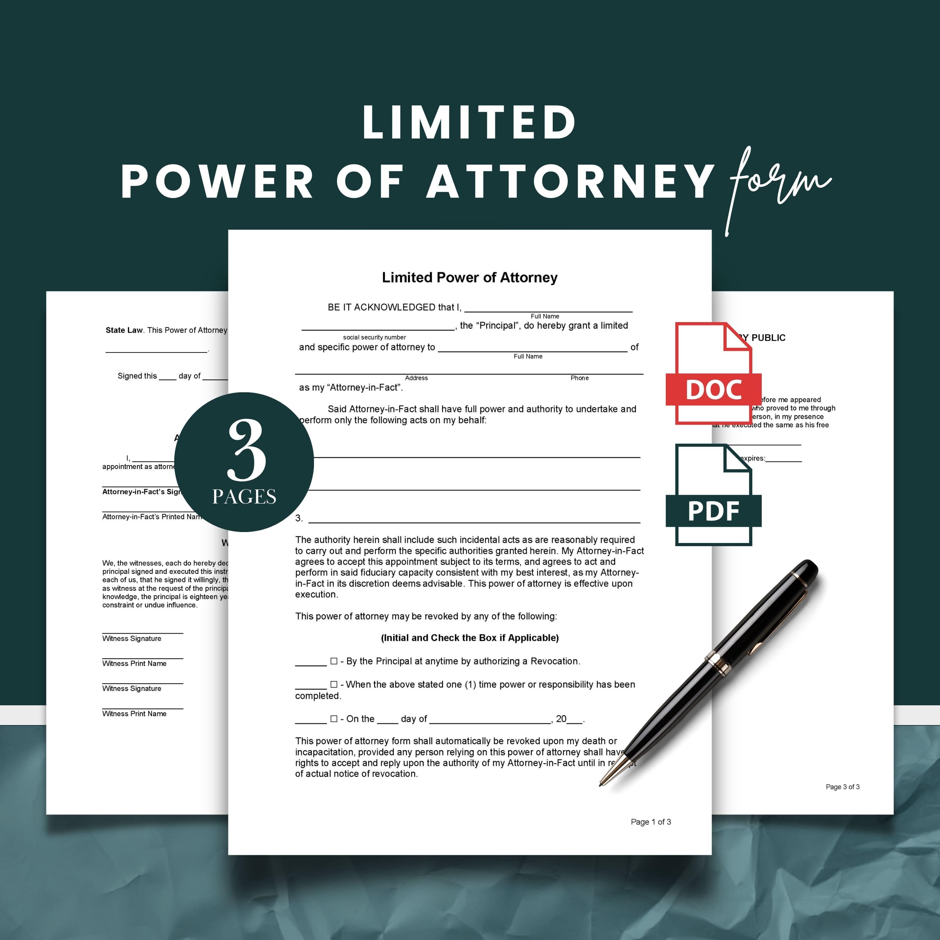 Printable Limited Power of Attorney Template, Financial Power of ...