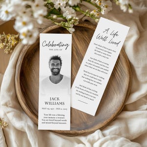 Minimal Memorial Bookmark Template, Custom Funeral Favor, Funeral Bookmark, Celebration of Life, Funeral Keepsake, In Loving Memory, F001