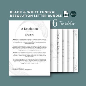 Paquete de cartas de resolución de funeral, resolución conmemorativa, en memoria amorosa, plantilla de carta de servicio conmemorativo, plantilla de funeral de la iglesia