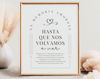Spanish Memorial Table Sign, Remembering Loved Ones, Wedding Memorial Sign, Wedding Honor Sign,  Memorial Table, Lost Relatives,