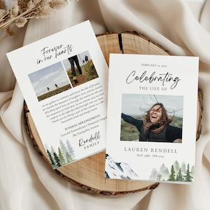 Outdoor Mountain Funeral Program, Minimal Obituary Template, Celebration Of Life Program, Memorial Program, In Loving Memory, F004