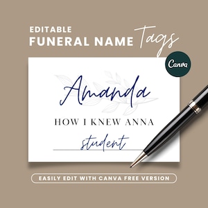Funeral Name Tags, Celebration Of Life Customized Name Badge, Memorial Service Guest Name Tags, Custom Name Tags, Funeral Stationery, NT2