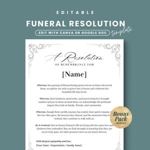 Funeral Resolution Letter, Memorial Resolution, In Loving Memory, Memorial Service Letter Template, Church Funeral Template, Funeral Poem