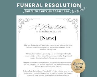 Funeral Resolution Letter, Memorial Resolution, In Loving Memory, Memorial Service Letter Template, Church Funeral Template, Funeral Poem