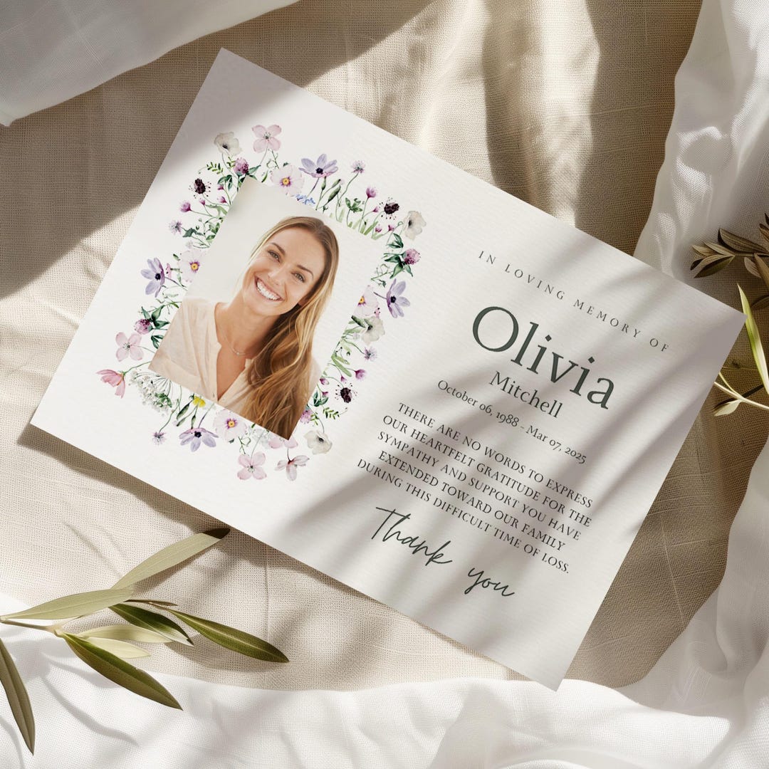 Minimal Memorial Thank You Card Template, Simple Funeral Thank You Card