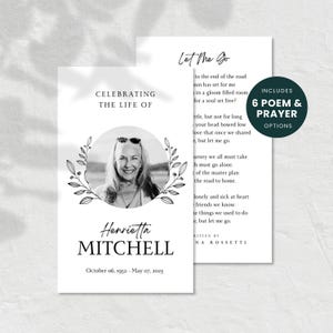 Funeral Prayer Card Template, Memorial Prayer Card, Funeral Poem, Celebration Of Life, Minimalist Funeral Ceremony, Editable Obituary, F002