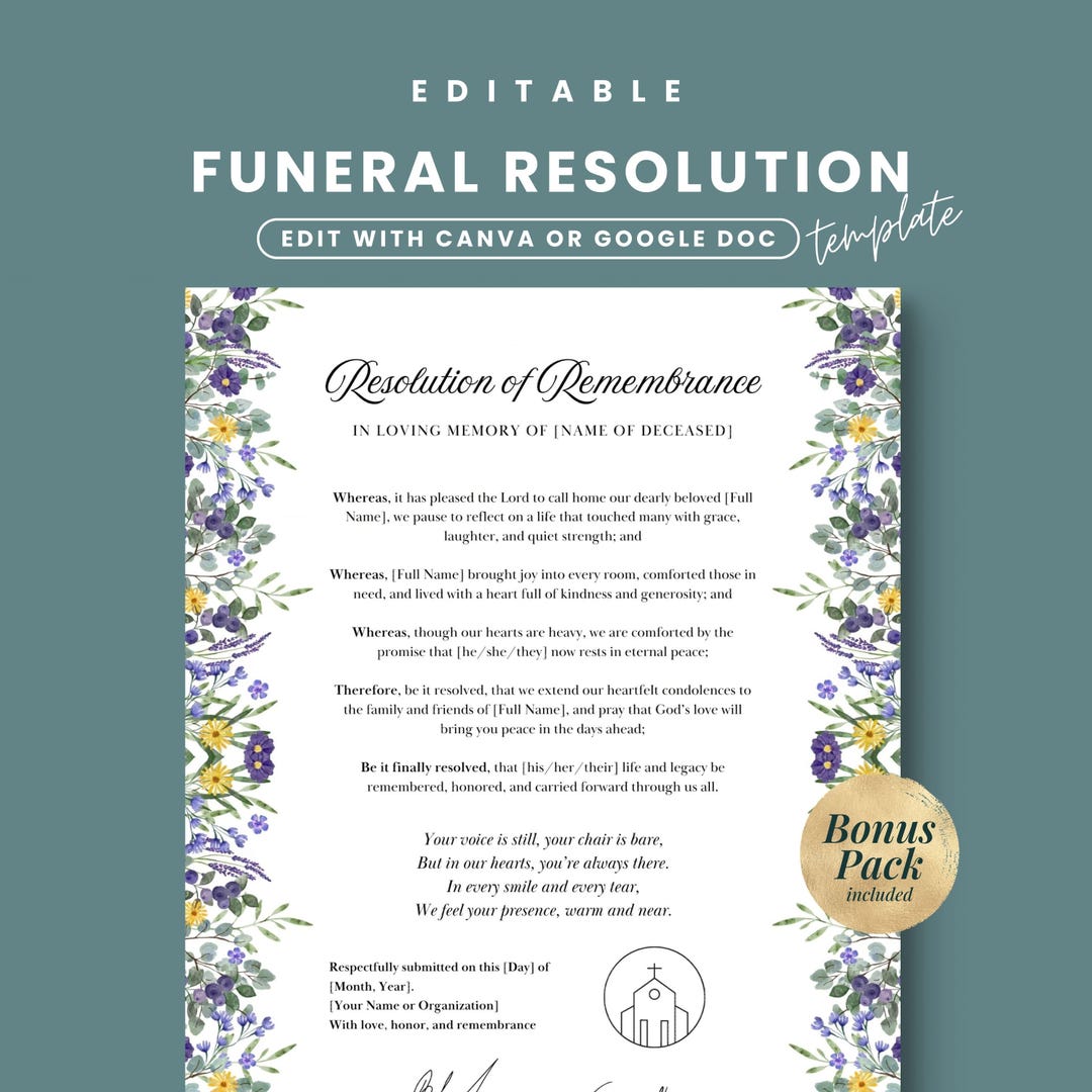 Funeral Resolutions for Black Churches, Memorial Resolution, in Loving ...