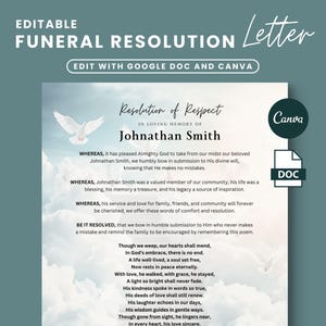 Carta de resolução de funeral, resolução de memorial, em memória amorosa, modelo de carta de serviço memorial, modelo de funeral de igreja, poema de funeral