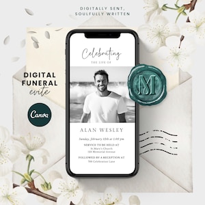 Convite Digital para Funeral, Modelo de Convite para Funeral, Convite Digital para Celebração da Vida, Convite para Memorial, Anúncio Eletrônico de Funeral, F003
