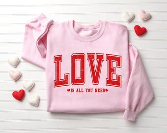 Love Valentines Sweatshirt, Heart Graphic Crewneck