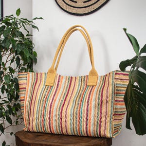 Handmade Straw Beach Bag, Colorful Woven Tote for Summer, Large Vacation Bag, Boho Style Shoulder Bag for Women, Travel Beach Purse