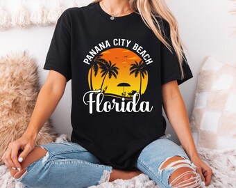 Panama City Beach Florida T-Shirt: Sunset Palm Tree Graphic Tee