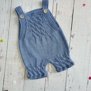 Handmade Knit Baby Romper - Unisex Baby Overalls - Newborn Outfit - Infant Suspender Pants - Baby Shower Gift