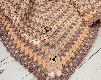 Crochet Baby Blanket: Handmade Cotton Teddy Bear Motif