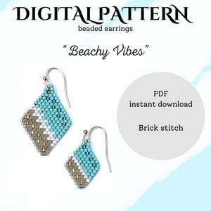 Könnte beinhalten: Perlenohrring-Muster, "Beachy Vibes", in Türkis, Weiß und Braun. Ziegelmuster. Sofortiger PDF-Download.