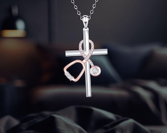 Sterling Silver Stethoscope Cross Necklace, Moissanite Medical