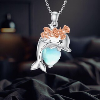 VONALA Collana Con Ciondolo Delfino In Argento 925 E Pietra Di Luna – Gioiello A Cuore Per Lei, Regalo Natale/Compleanno