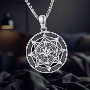 Compass Necklace Sterling Silver Necklace Compass Jewelry for Women Men