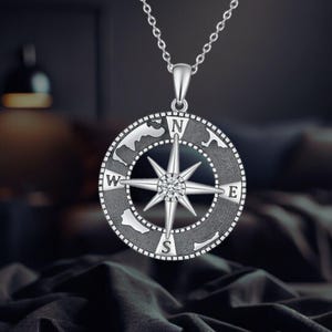 Compass Necklace Sterling Silver Necklace Compass Jewelry for Women
