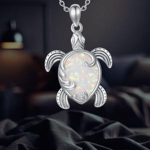 Turtle Necklace 925 Sterling Silver Opal Turtle Jewelry for Women