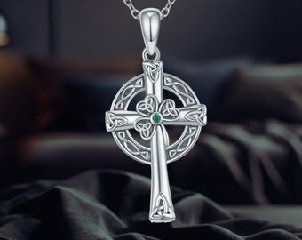 Sterling Silver Celtic Cross Necklace, Irish Knot Pendant