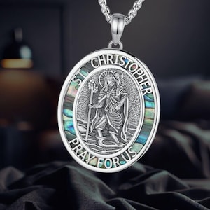 St Christopher Necklace 925 Sterling Silver Medal Pendant Saint Christopher Pendant Necklace Pray For Us