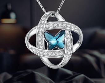 Butterfly Necklace Sterling Silver Crystal Butterfly Jewelry for Women 925