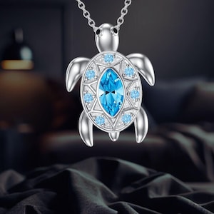 Sea Turtle Necklace 925 Sterling Silver Pendant Crystal Turtle Jewelry Gifts for Women