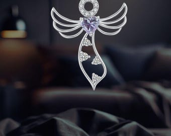 Engel Halskette 925 Sterling Silber Herz Zirkonia Engel Flügel Christian Schmuck für Frauen