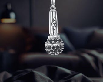Microphone Singer Necklace 925 Sterling Silver Music Necklace For Women