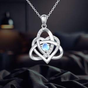 Celtic Heart Moonstone Necklace 925 Sterling Silver Celtic Knot Jewelry for Women