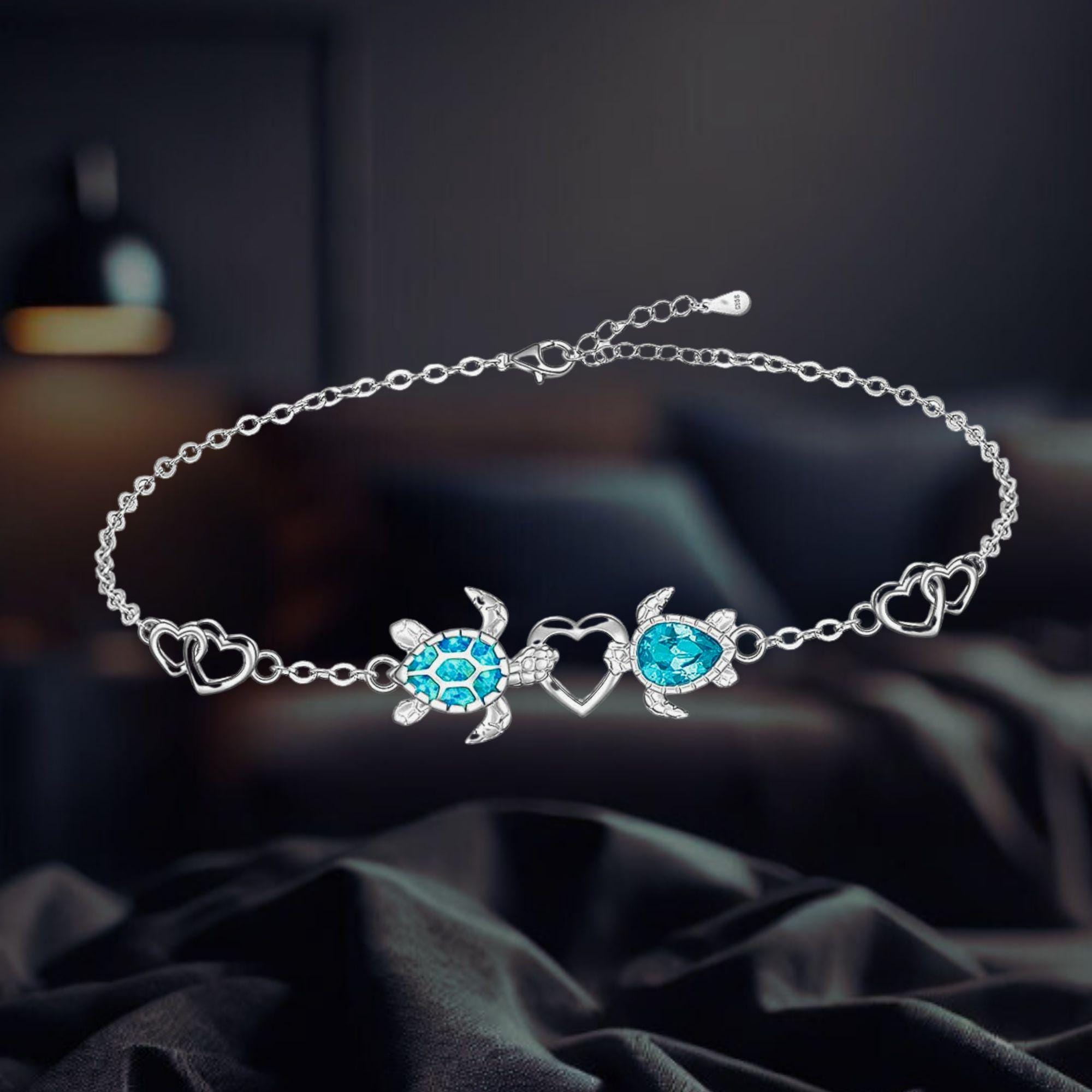 Opal Sea Turtle Bracelet: 925 Sterling Silver, Adjustable