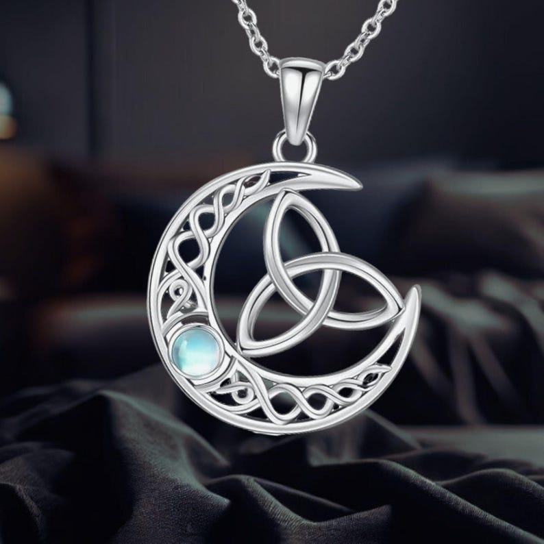 Celtic Moon Necklace Sterling Silver Celtic Knot Moonstone Necklace for ...