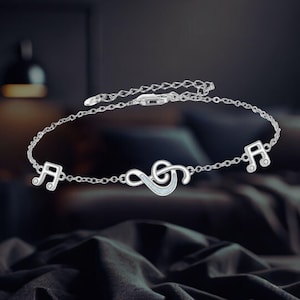 Pulseira de notas musicais em prata esterlina 925, pulseira para amantes da música, joia com clave de sol para mulheres