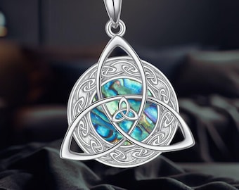 Collar con nudo celta, colgante de abulón en plata de ley, joyería celta de la trinidad para mujeres y hombres