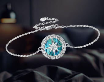 HKPATOP Compass Bracelet 925 Sterling Silver Celtic Knot Compass Bracelet Graduation Jewelry Gifts For Women Men