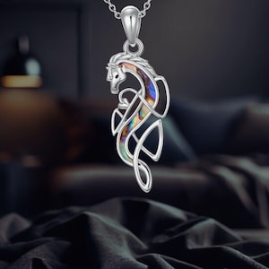 Celtic Horse Pendant Necklace 925 Sterling Silver Abalone Shell Celtic Knot Horse Jewelry For Women