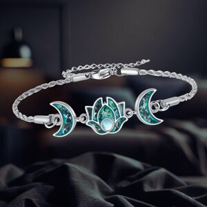 Moon Lotus Flower Bracelet 925 Sterling Silver