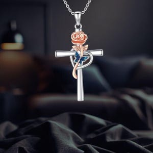 Collana Con Ciondolo Croce E Cuore In Argento Sterling 925 - Gioiello Religioso Per Donna, Regalo Fede - 2