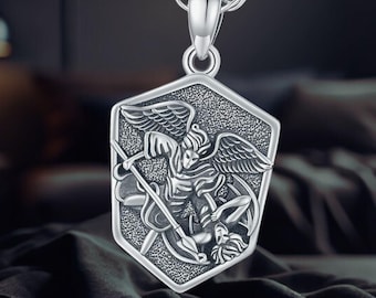 Erzengel Michael Halskette 925 Sterling Silber Medaille Anhänger St Michael Anhänger Halskette Protect Uns Amulett