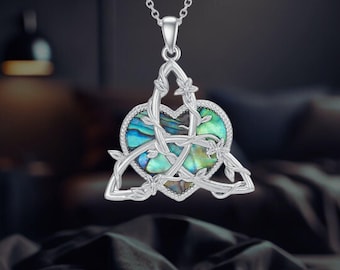 Collar de concha de abulón con corazón celta en plata de ley 925 con nudo celta para mujer