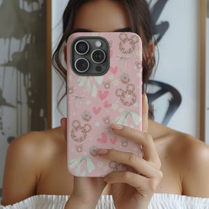 Phone Case, Mickey Mouse Disney, Shabby Chic Floral Pink Bows, Tough Case for iPhone, Samsung, Disney Lover Gift