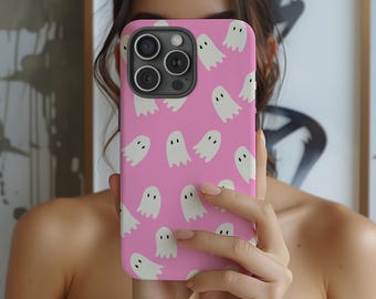 Cute Ghost Phone Case, Pink Halloween Aesthetic, Fall iPhone Samsung Case, Spooky Season, Girly Ghost Case, Trendy Fall Accessory