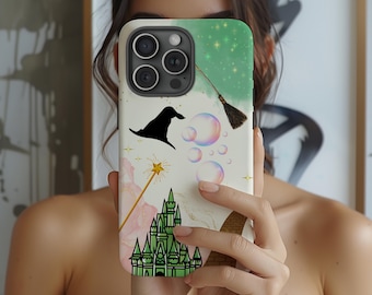 Capa de telefone rosa e verde inspirada em Wicked Design encantador e mágico