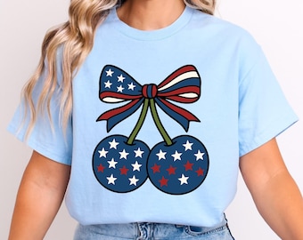 Camiseta con la bandera del arándano del 4 de julio: camiseta gráfica patriótica americana con bayas