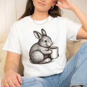 Kaninkaffeälskare-tröja handritad kanin Java-tröja present till koffeinmammor latte-entusiaster kaninälskare-tröja kaninkaffe