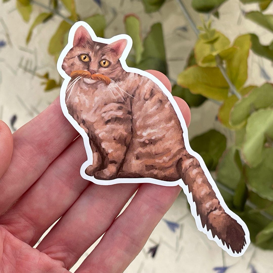 Psf Sticker Cat With a Moustache Vinyl Sticker! Hand Drawn, Waterproof for Laptops ...