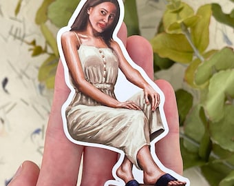 Hand Drawn Woman Vinyl Sticker: Waterproof Laptop Decal