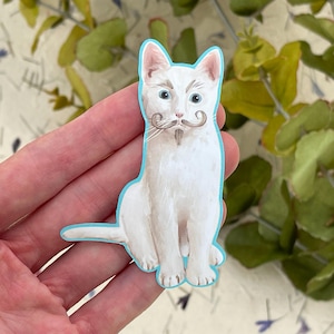 Katze mit Schnurrbart Sticker! | Handgezeichnet, wasserfest und professionell gedruckt