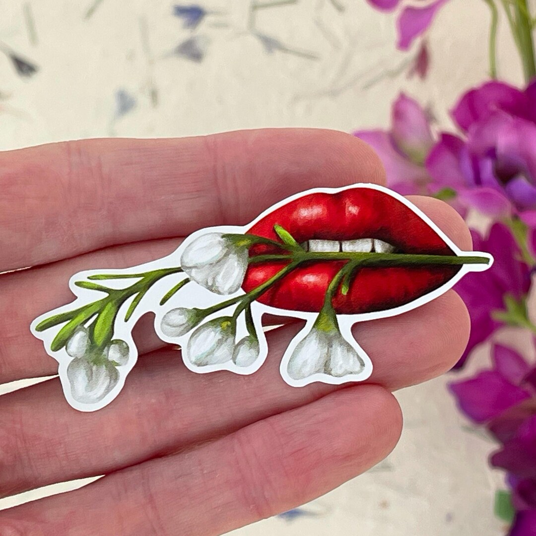 Floral Lips Sticker: Hand Drawn Waterproof Vinyl Decal - Etsy